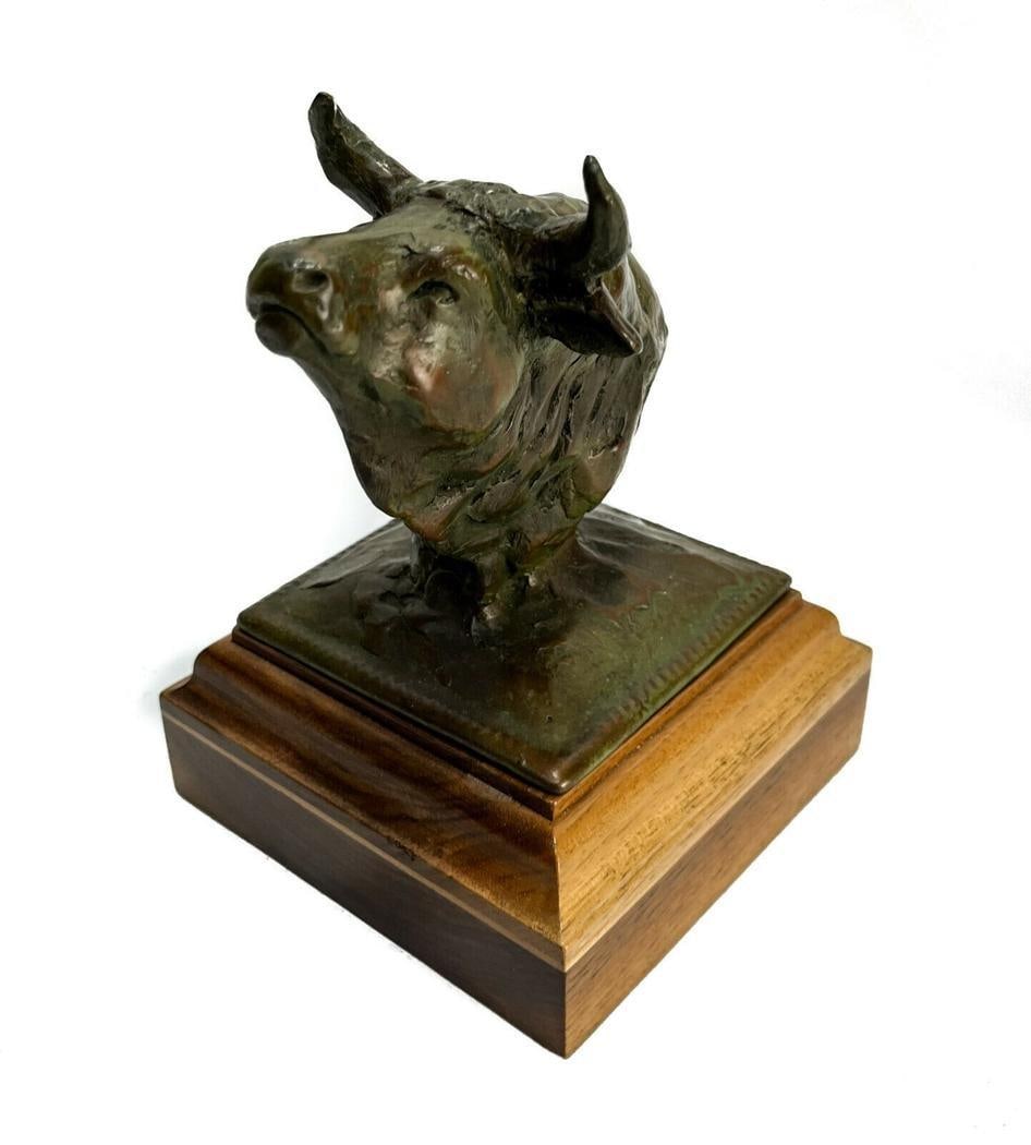 Sandy Scott (American 20th Century) Patinated Bronze Bust Sculpture, Steer Head (1 of 7)