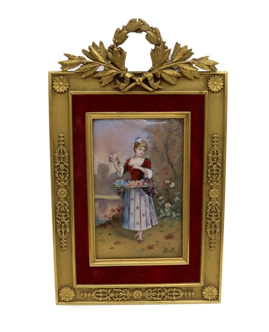 Continental Hand Painted Porcelain Enameled Plaque of a Beauty, circa 1900 (1 of 6)