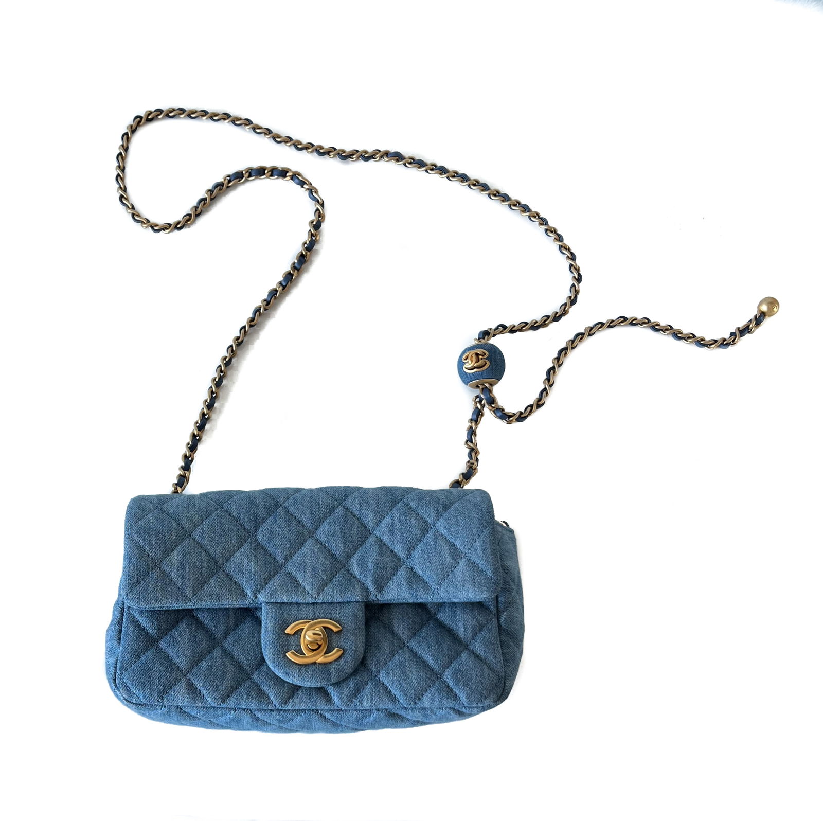 Chanel 22C Pearl Crush Mini Denim Flap Bag Shoulder Bag Handbag (1 of 10)