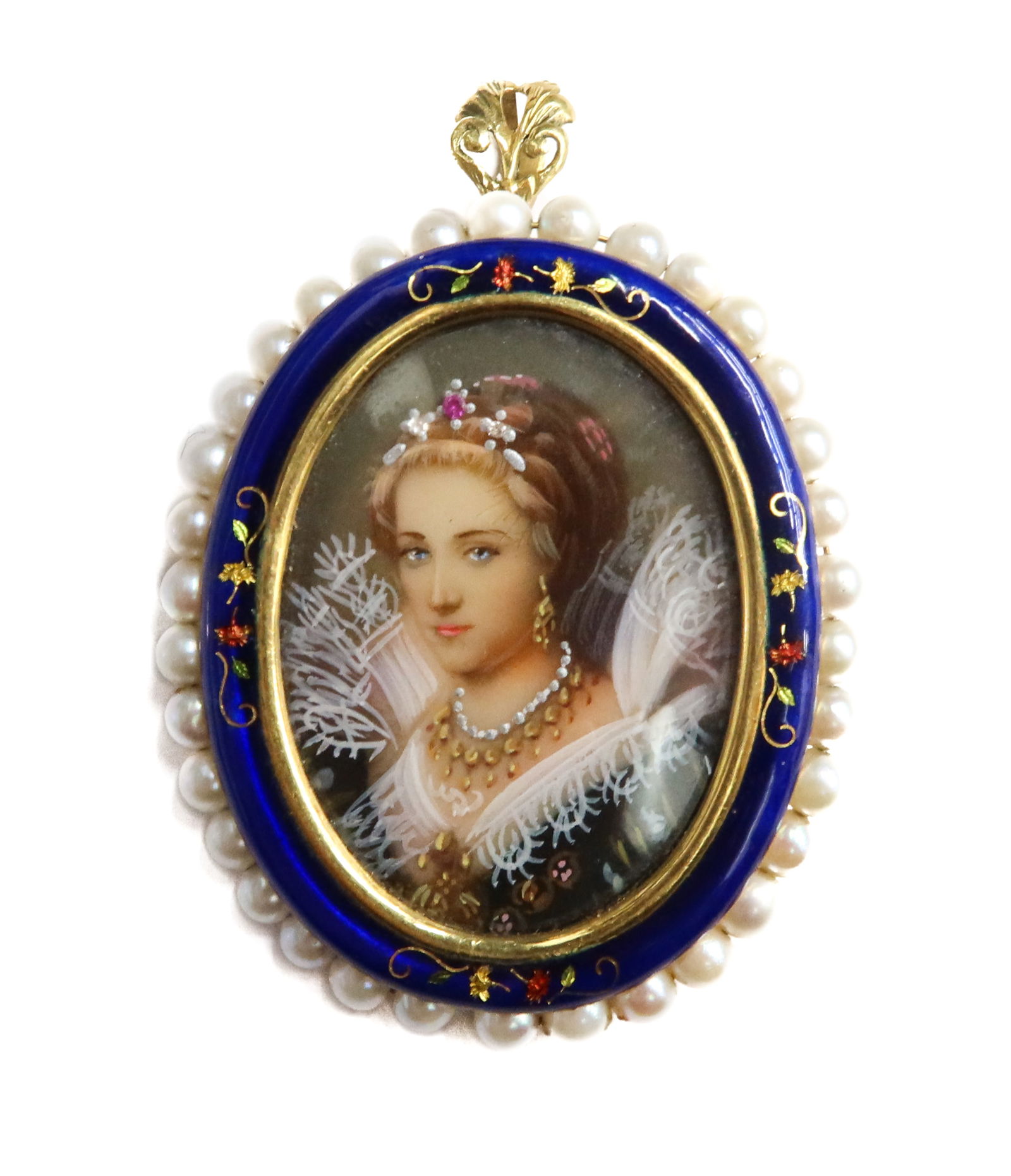 RICCI Ferdinando Italian 18k Yellow Gold Hand Painted Gouache Pendant Pin Brooch (1 of 5)