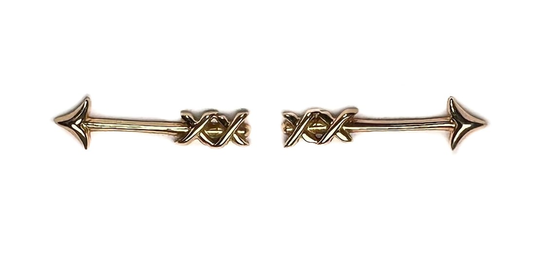 Tiffany & Co. 18k Yellow Gold Arrow Earrings: Tiffany & Co. 18k Yellow Gold Arrow Earrings. Double X's to the edge of the arrows. Marked "Tiffany & Co" to the edge. Weight Approx., 1.50 grams Measrues Approx., 0.6 inches length