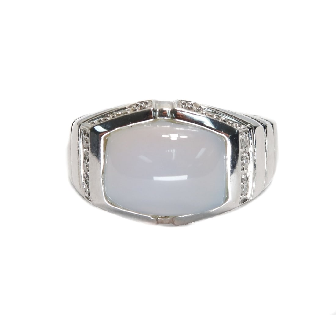 14k White Gold Moonstone and Diamond Tank Ring, Size 7 (1 of 7)