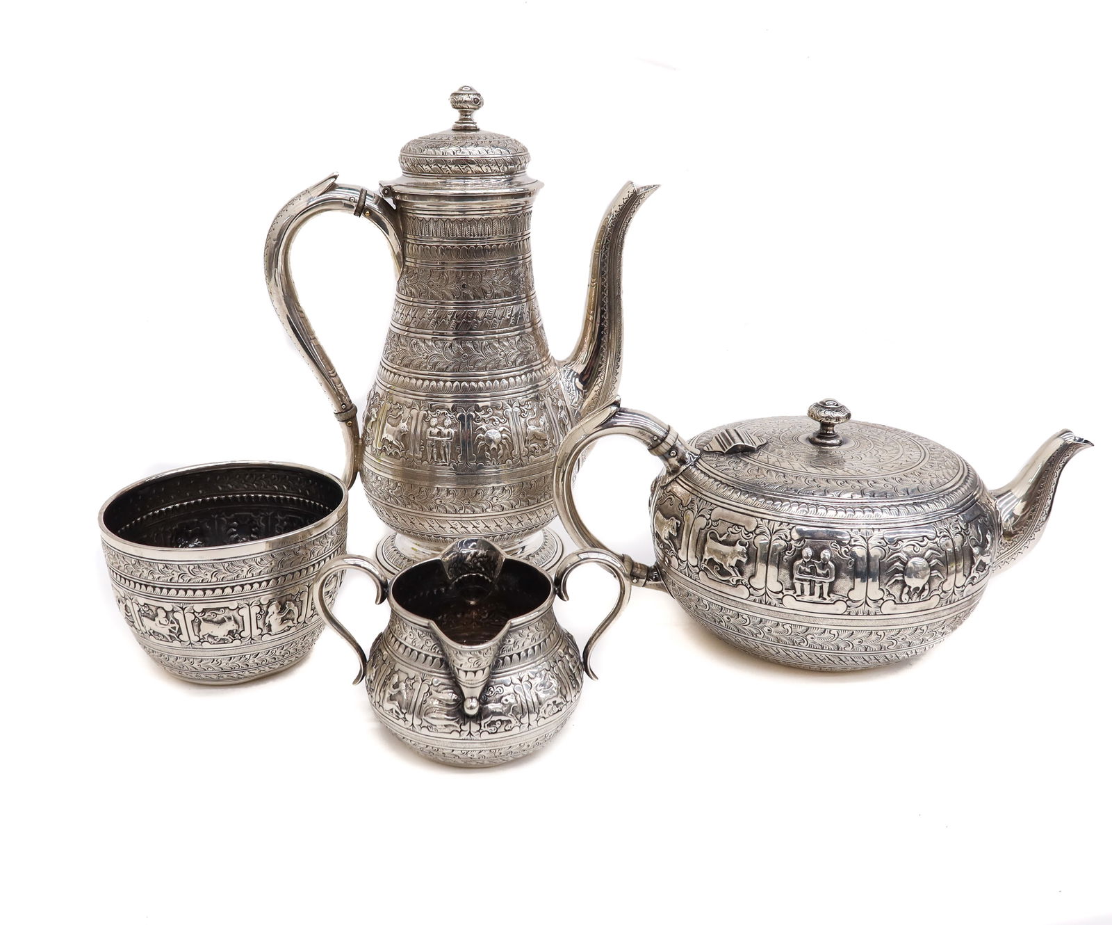 FB Thomas and Company George V London Sterling Zodiac Tea and Coffee Set, 1877 (1 of 16)