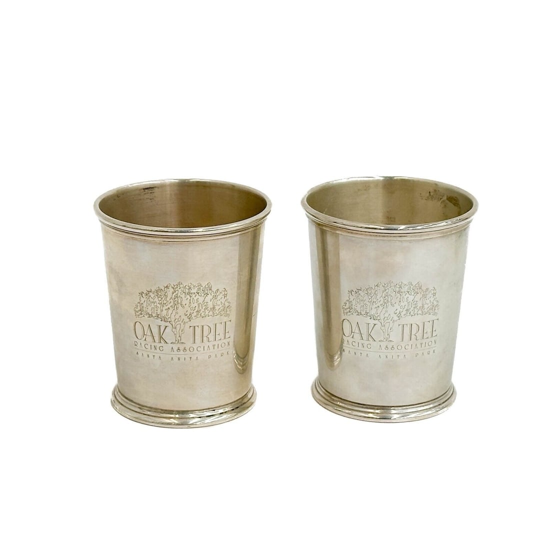 Pair Kirk Stieff Sterling Silver Mint Julep Cups Oak Tree Racing (1 of 6)