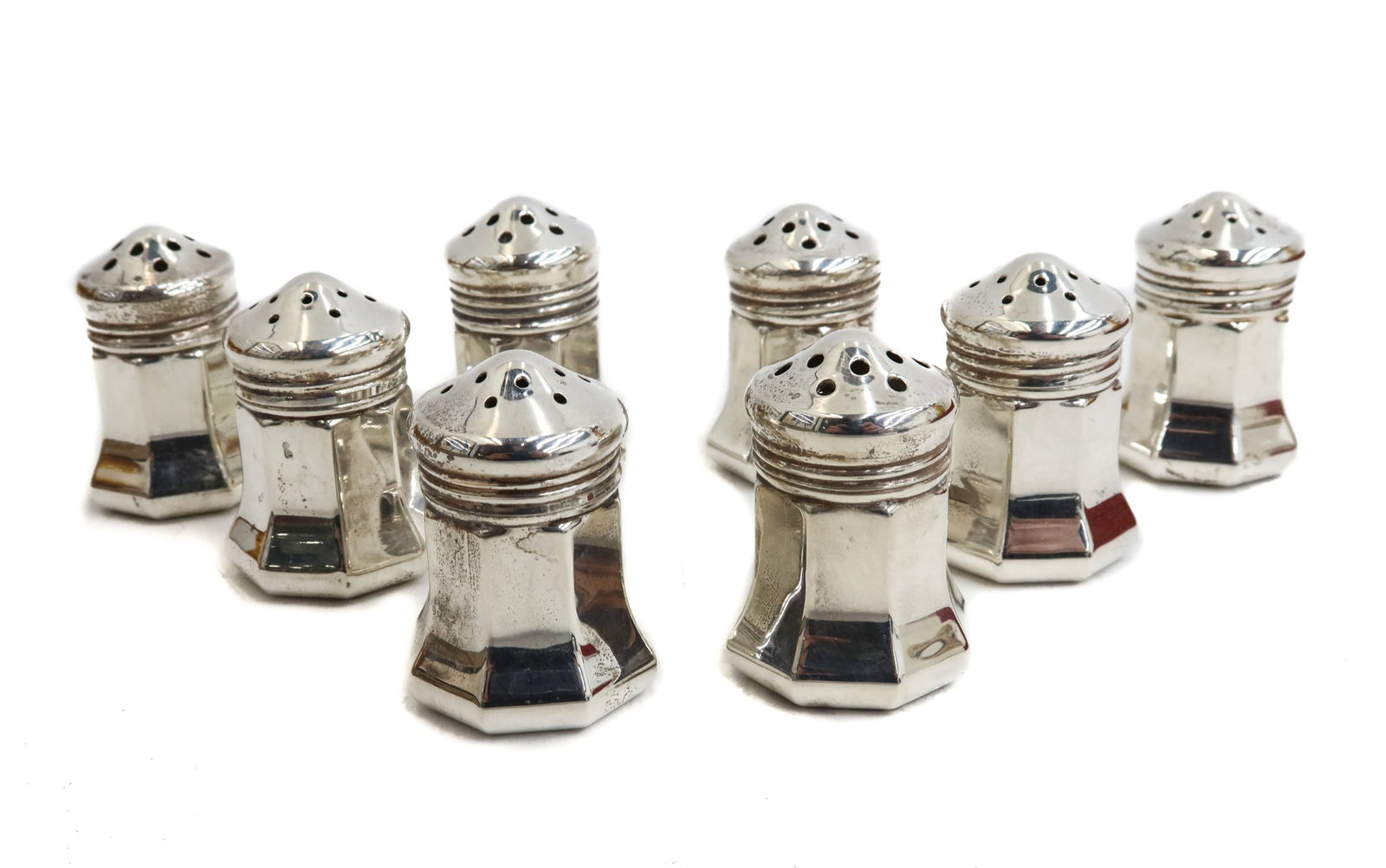 8 Cartier Sterling Silver Salt and Pepper Salt Shakers, Original Box (1 of 7)