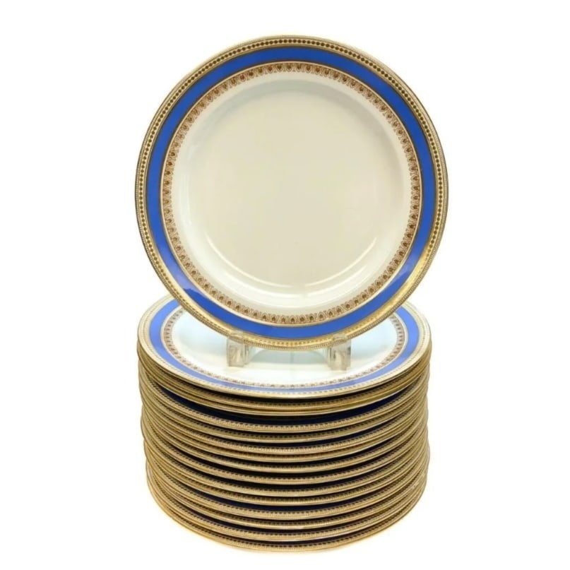 16 Royal Worcester for Tiffany & Co. Porcelain Dinner Plates Blue circa 1890 (1 of 3)