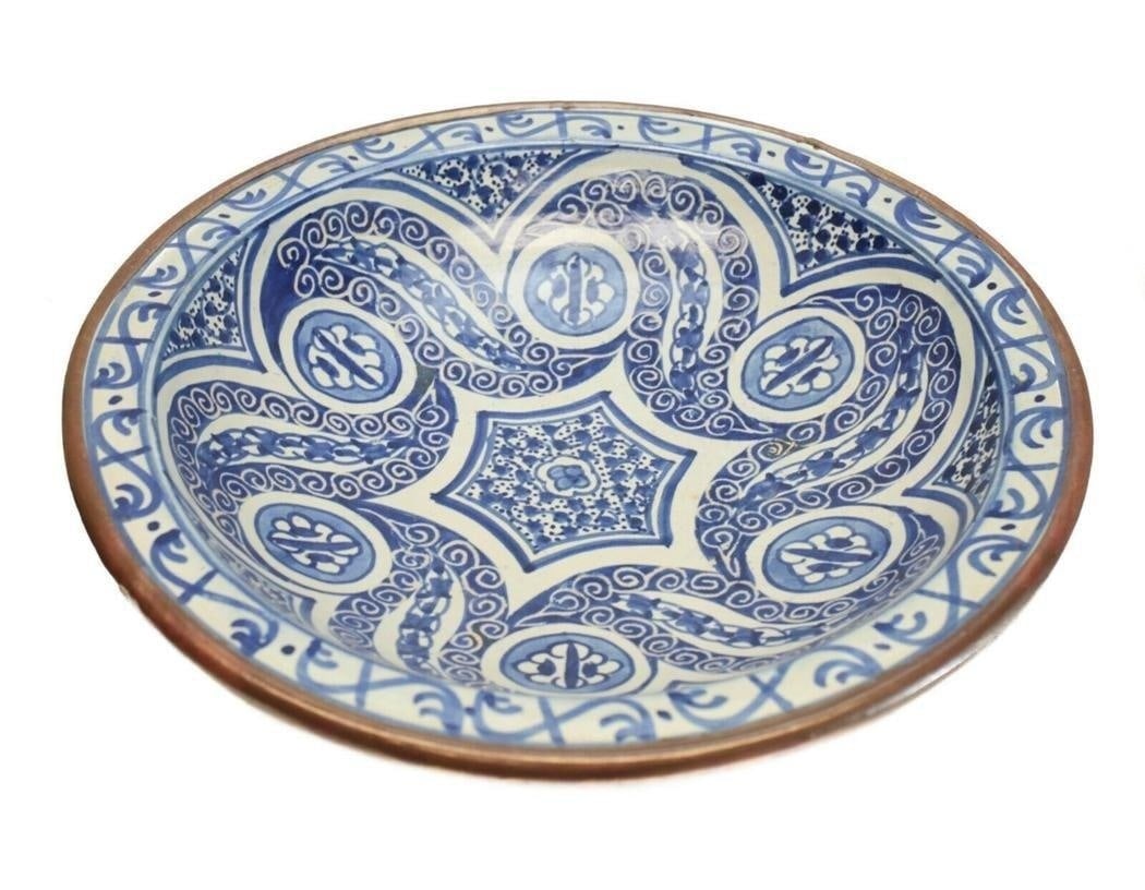 Large Hispano Moresque Pottery Centerpiece Bowl, 19th Century or Earlier (1 of 3)