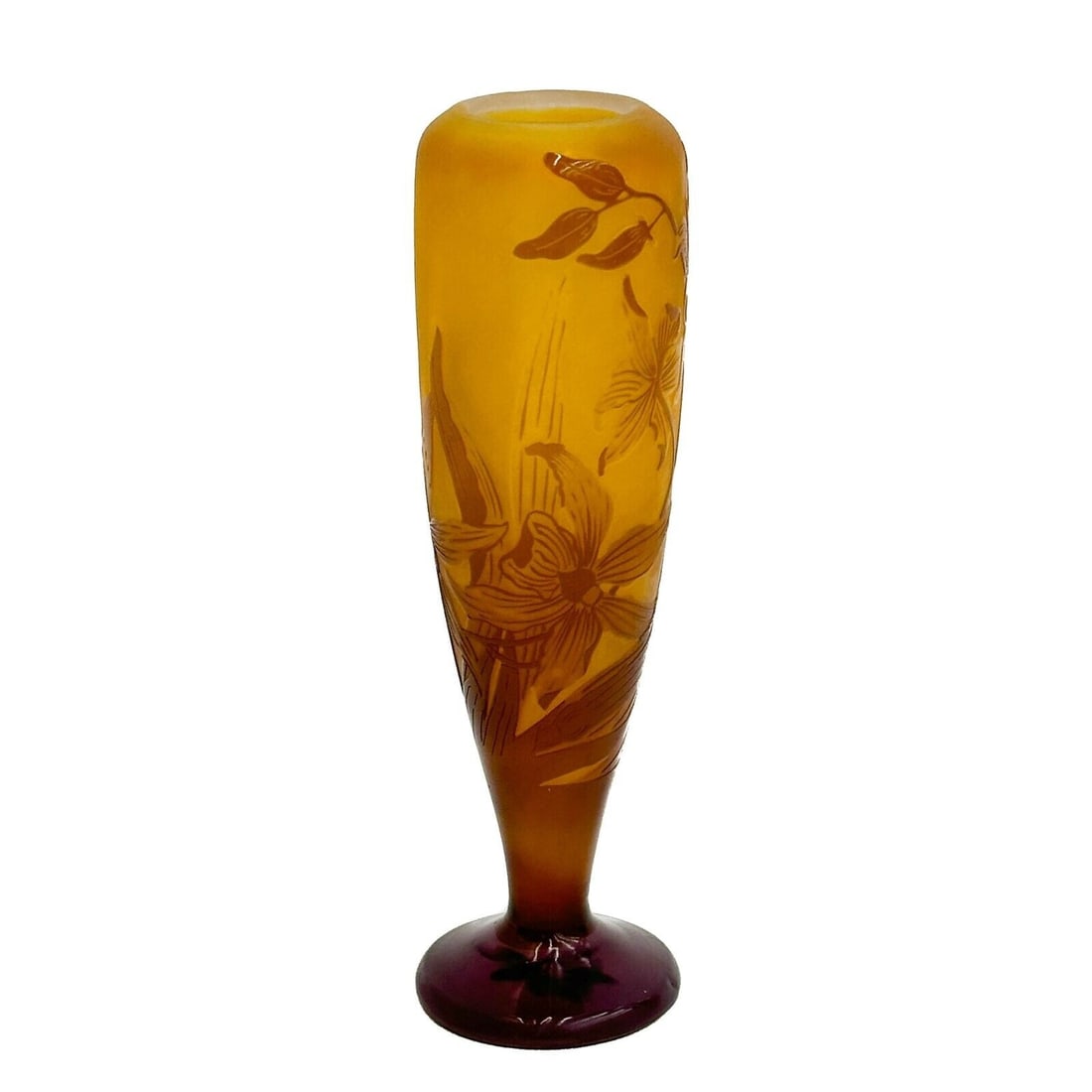 Emile Galle Acid Etched Cameo Art Glass Vase Irises Gold circa 1890 (1 of 5)