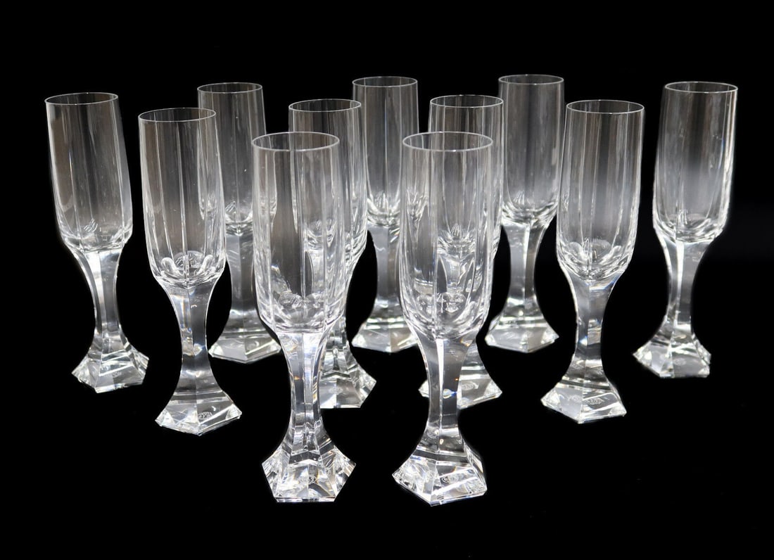 12 Baccarat France Crystal Glass Champagne Flute Goblets in Mecure, Signed (1 of 6)