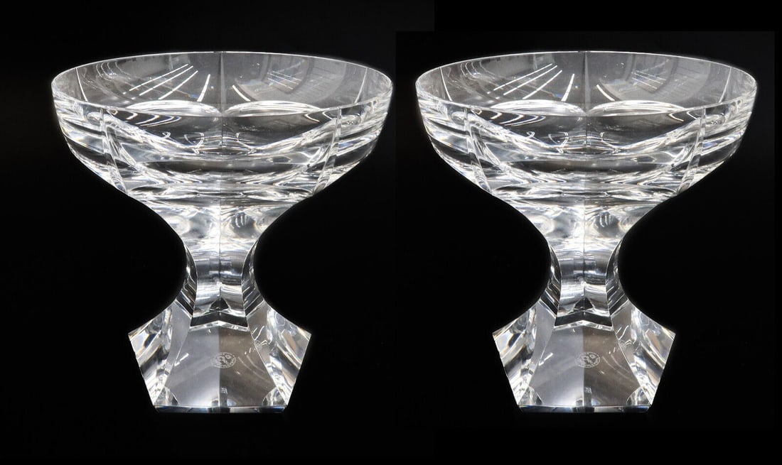 Pair Baccarat France Crystal Glass Champagne Saucer Sherbet Goblet in Mecure (1 of 6)