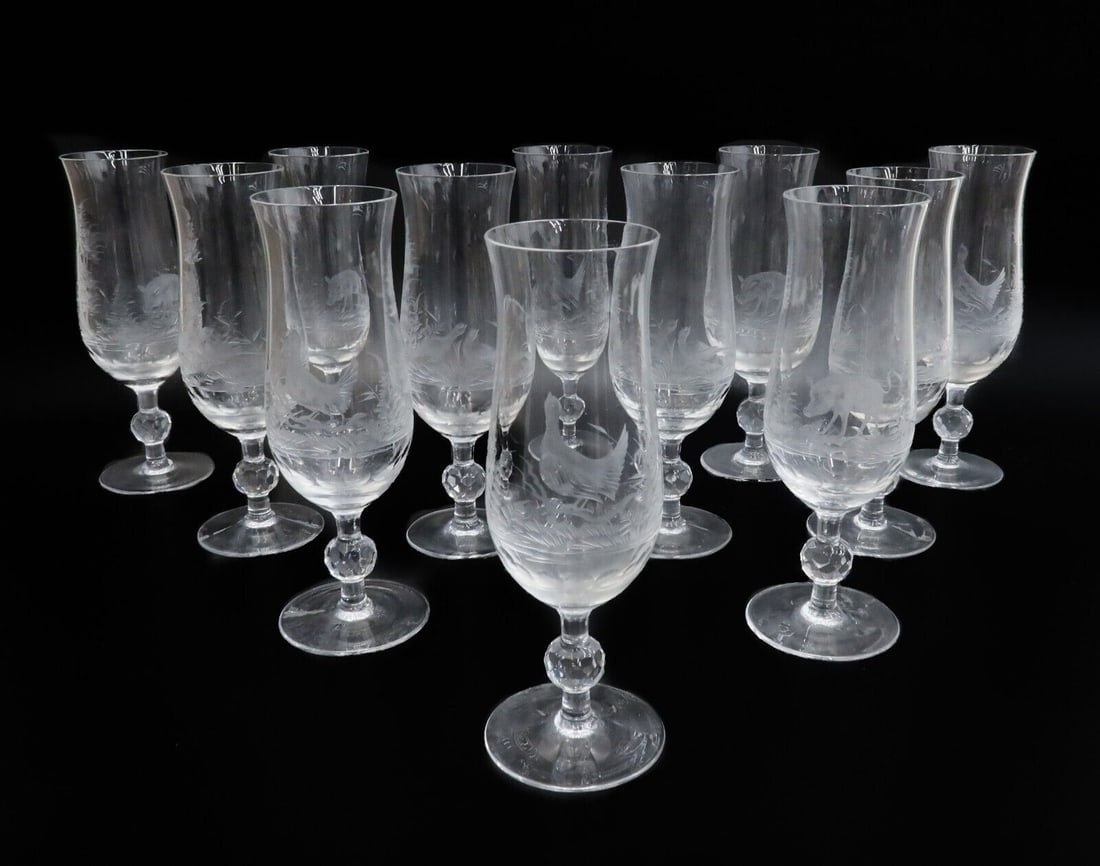 12 German Kaspar Bleikristall Glass 8.25 inch Champagne Flutes, circa 1940 (1 of 7)