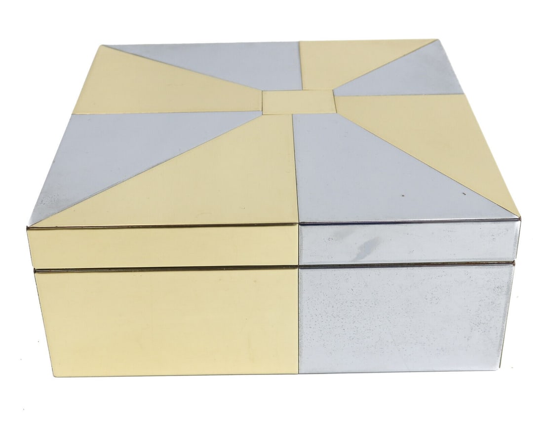 Paul Evans (American 20th C.) Polished Brass and Chrome Large Box in Cityscape (1 of 7)
