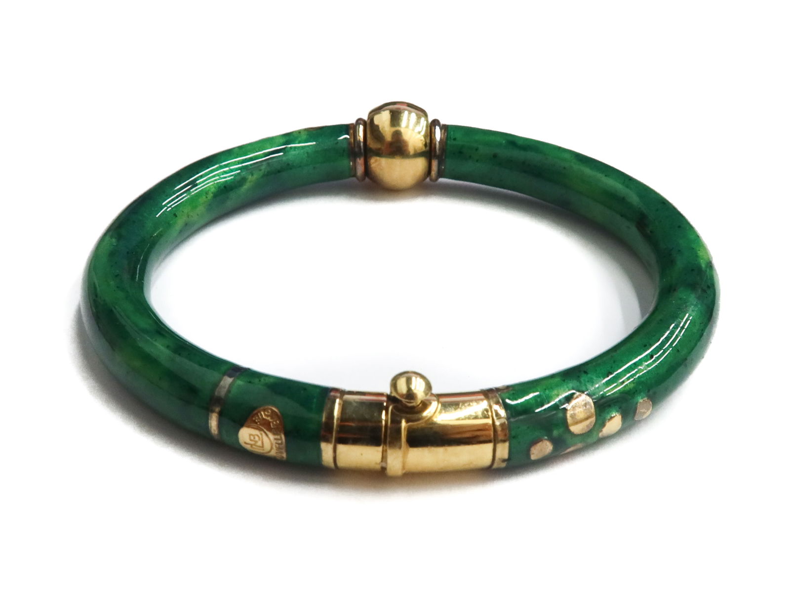 La Nouvelle Bague 18k Yellow Gold and Sterling Silver Green Enamel Bangle Bracelet (1 of 8)