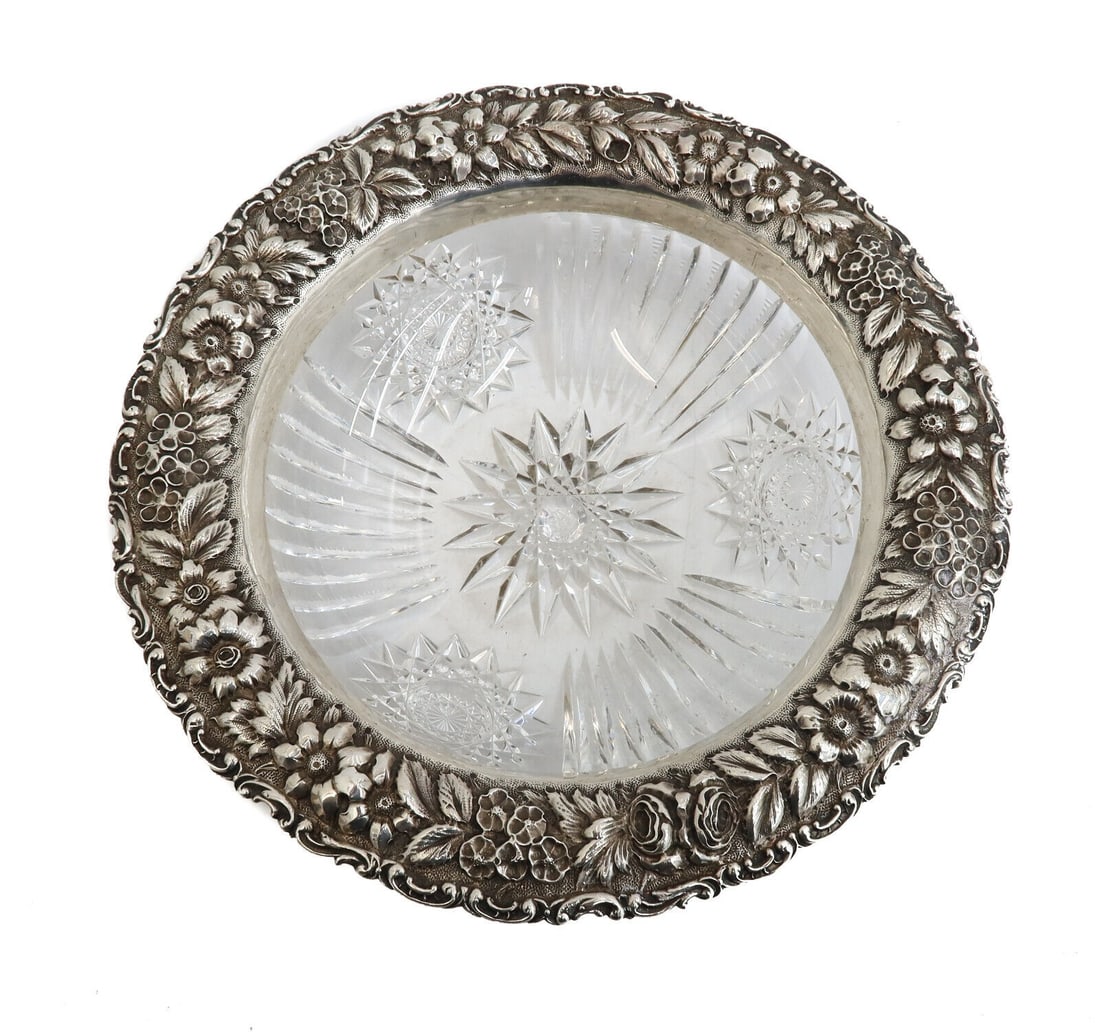 Jacobi & Jenkins Sterling Silver and Cut Glass Etched Bowl circa 1900 (1 of 7)