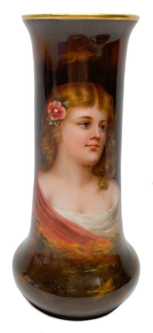German Royal Schwarzburg Porcelain Hand Painted Portrait Vase of a Beauty c1920 (1 of 7)