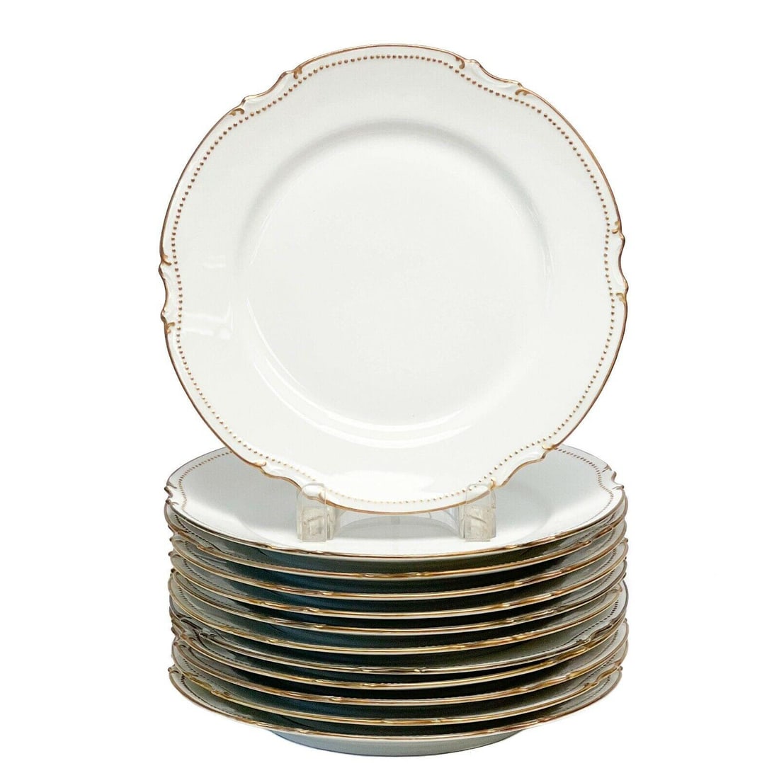 12 Limoges France Gilt Porcelain 9.6 inch Dinner Plates circa 1915 (1 of 6)