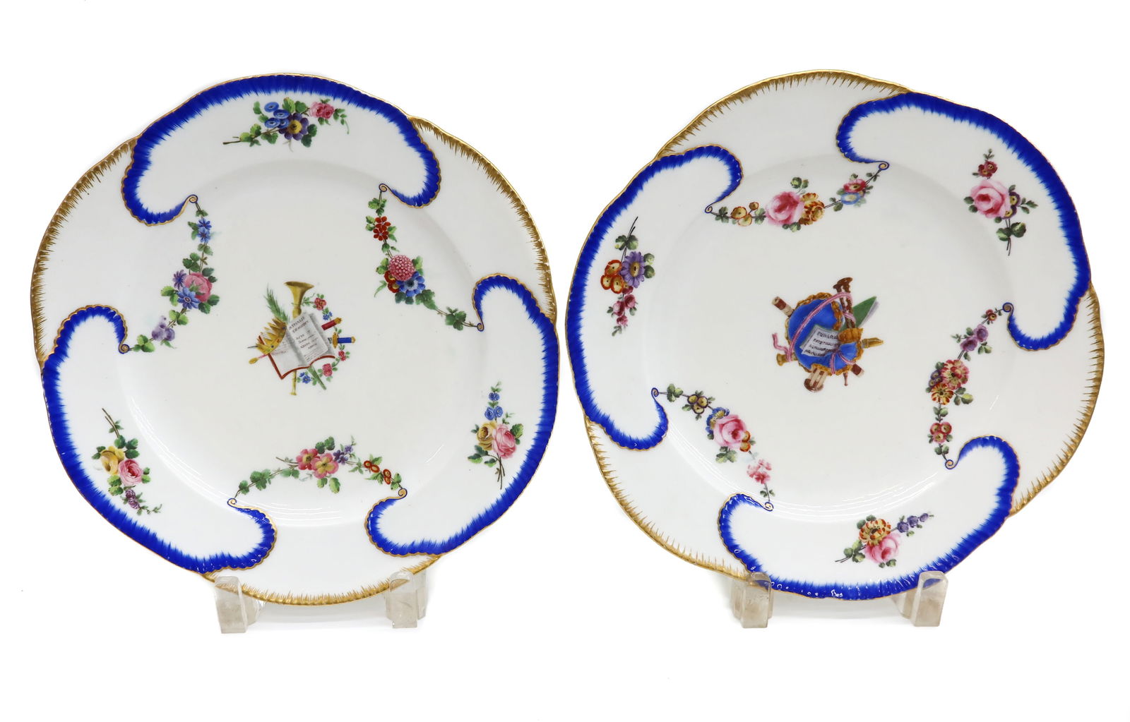 Pair  Sevres Hand Painted Feuille de Choux Soft Paste Porcelain Plates 1766 (1 of 10)