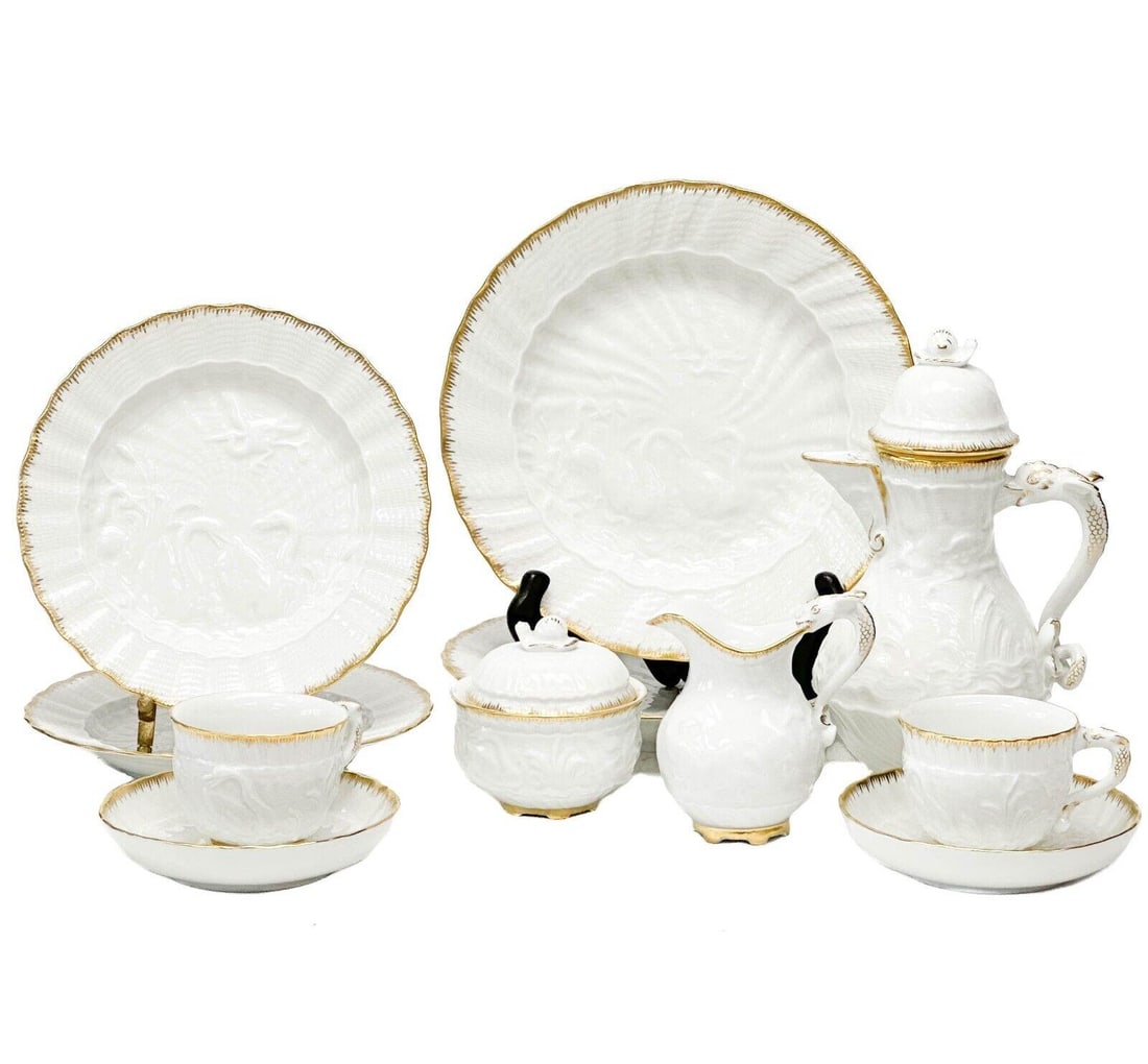 Meissen Germany Gilt Porcelain Swan Tea & Dessert Service for 2, 20th century (1 of 8)