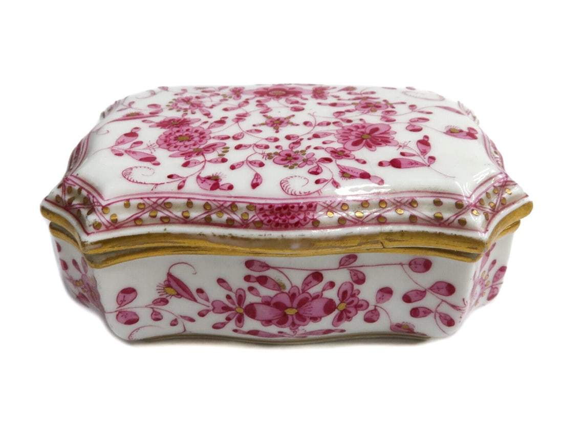 Meissen Germany Porcelain Small Rectangle Trinket Jewelry Box Indian Tree, c1860 (1 of 11)