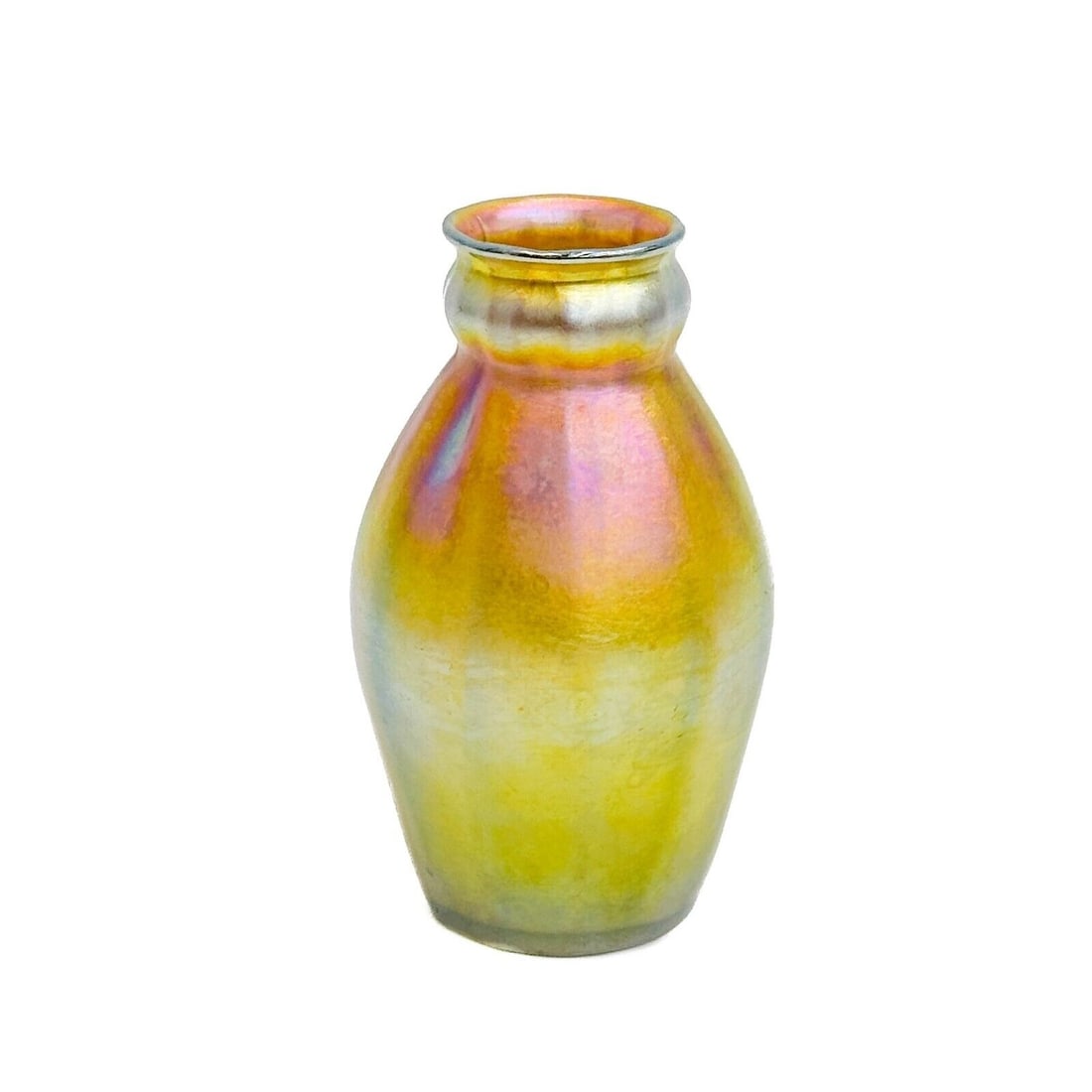 LCT Tiffany Favrile Iridescent Gold Art Glass 5.25 inch Vase 5454 H circa 1900 (1 of 8)