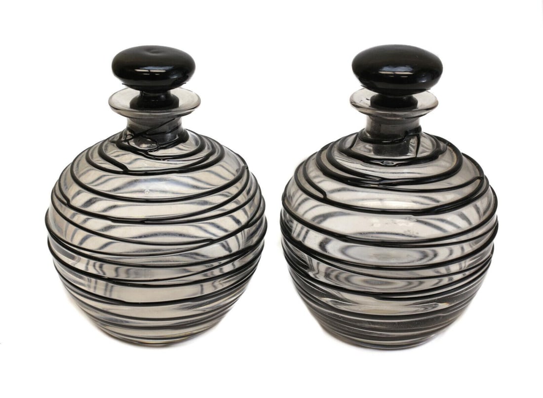 Steuben Art Glass Black Threaded Perfume Bottle #6619 (1 of 4)