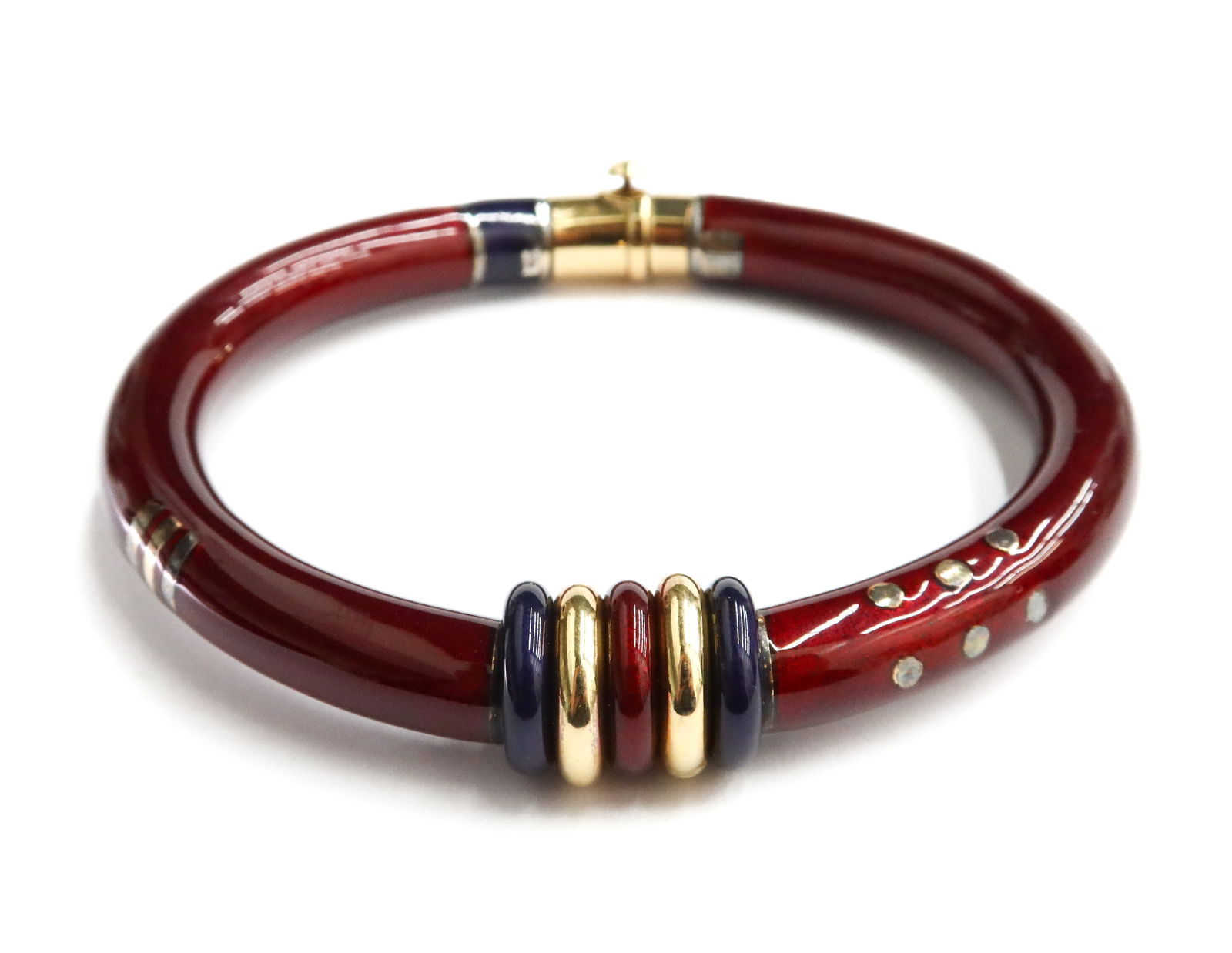 La Nouvelle Bague 18k Yellow Gold and Sterling Silver Red Enamel Bangle Bracelet (1 of 7)