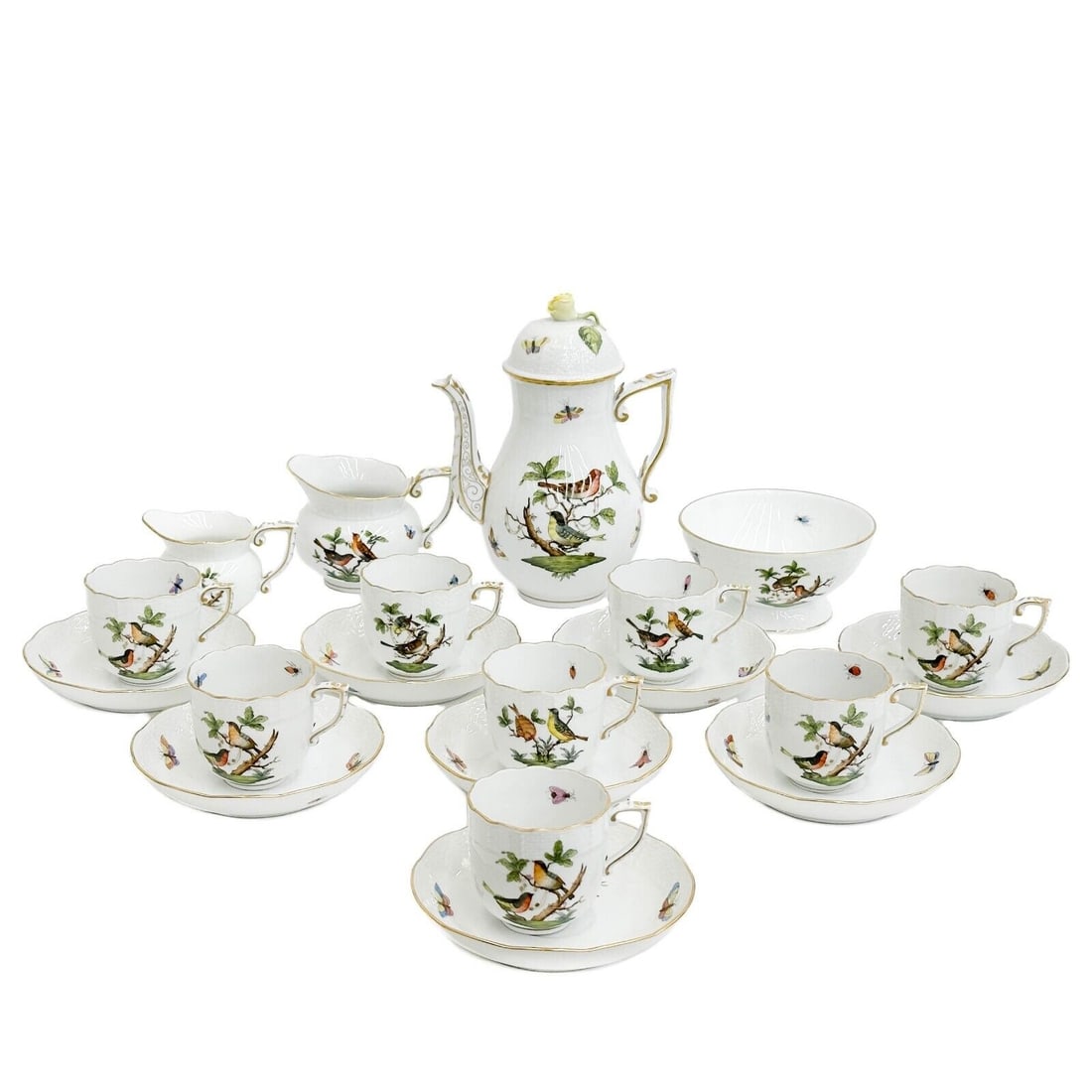 12pc Herend Hungary Rothschild Birds Hand Painted Porcelain Coffee Service for 8 (1 of 6)