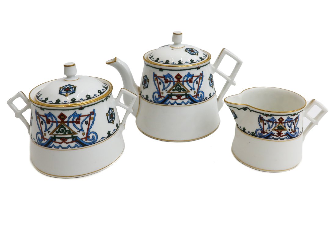 Kornilov Bros Imperial Russian Porcelain 3 Piece Teaset, circa 1910 (1 of 7)