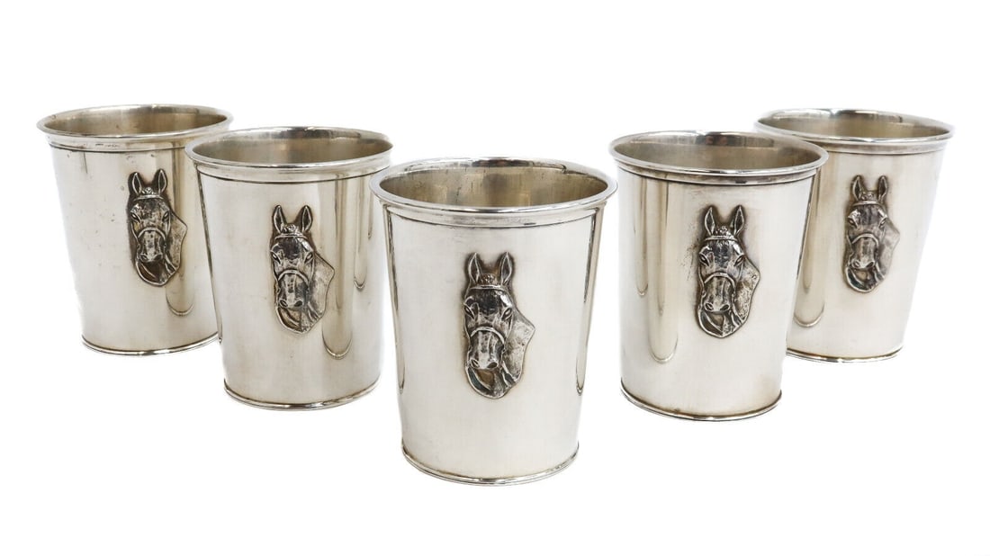 5 Webster Company Sterling Silver Horse Mint Julep Cups #8555 circa 1970 (1 of 6)