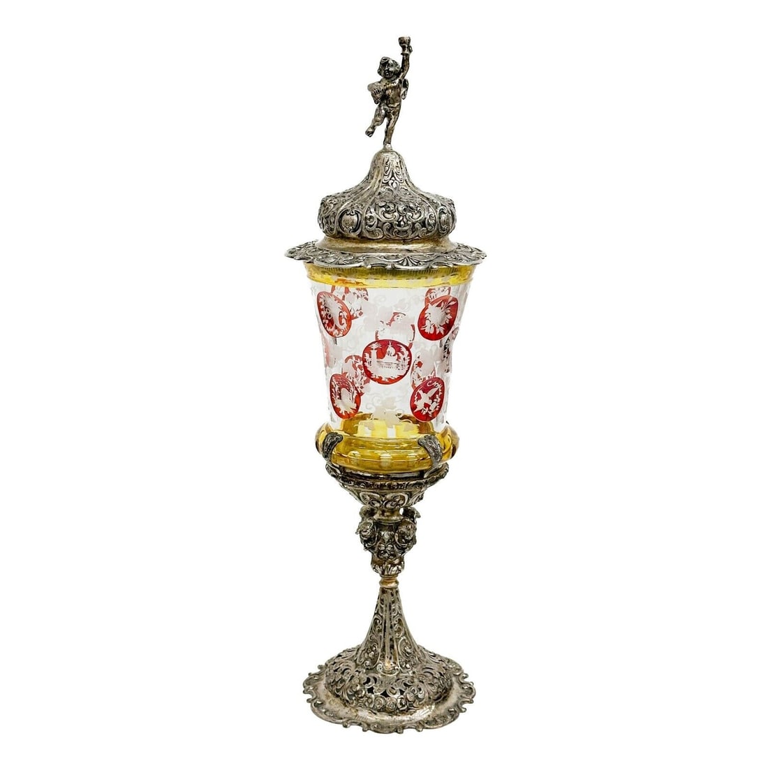 JD Schleissner & Sohne German Hanau 800 Silver Mounted Bohemian Glass Pokal (1 of 6)