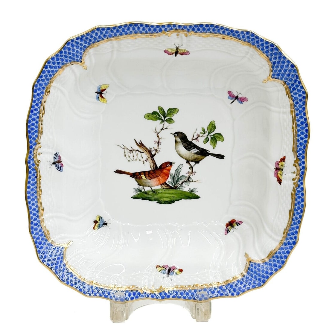 Herend Rothschild Birds Porcelain Square Serving Dish Blue Scale 1181 (1 of 5)