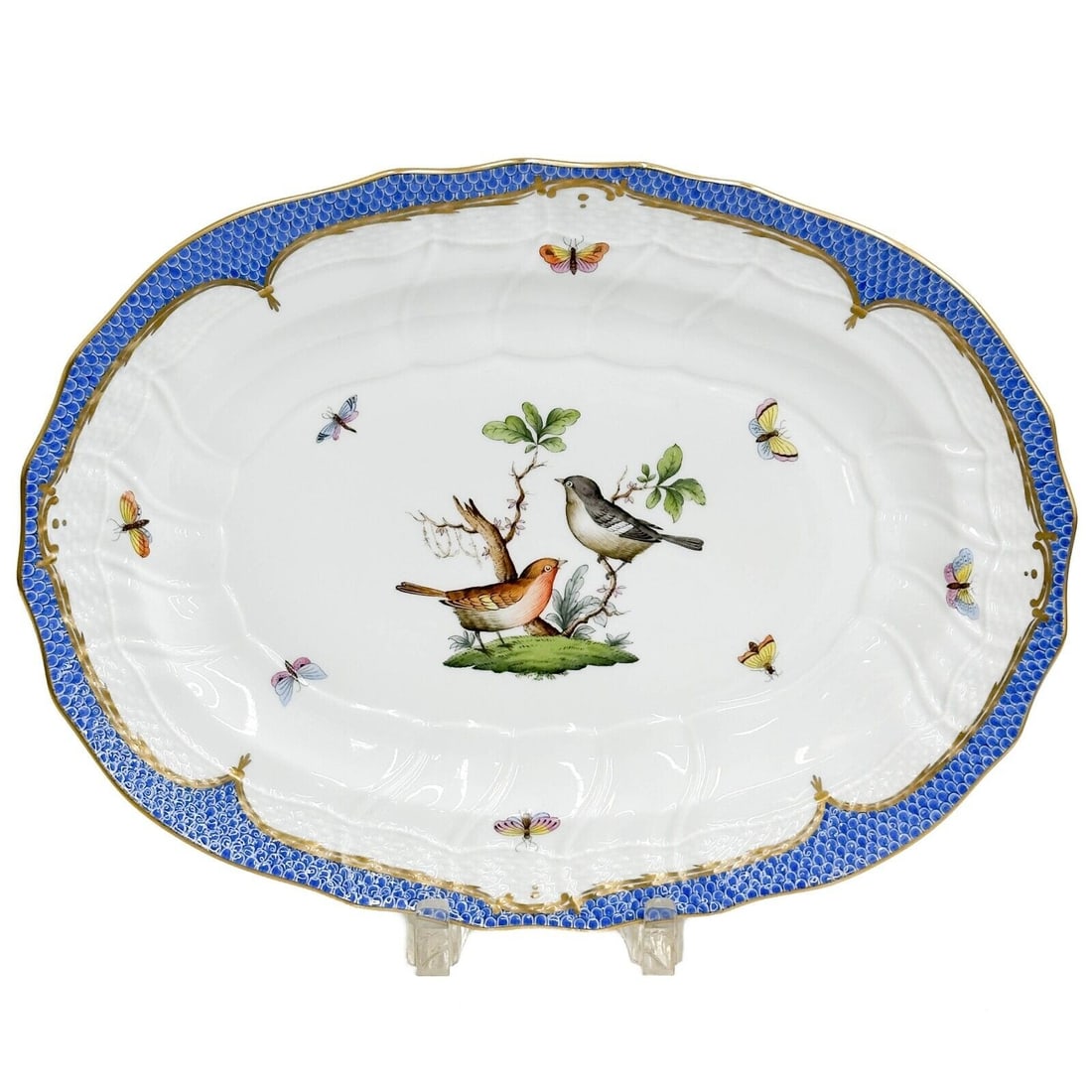 Herend Rothschild Birds Painted Porcelain Oval Serving Platter Blue Scale 1103 (1 of 4)