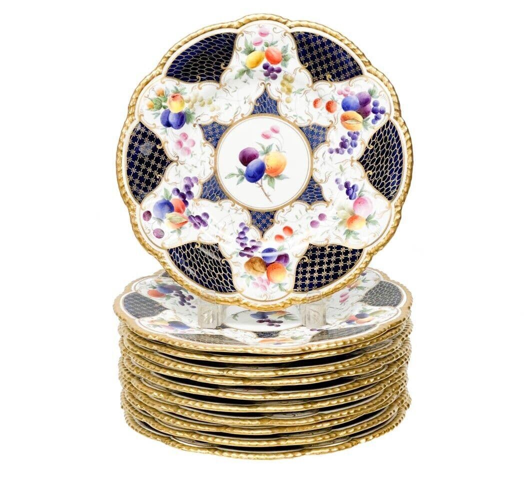11 Grainger Royal China Worcester England Porcelain Dinner Plates Fruit c. 1860 (1 of 8)