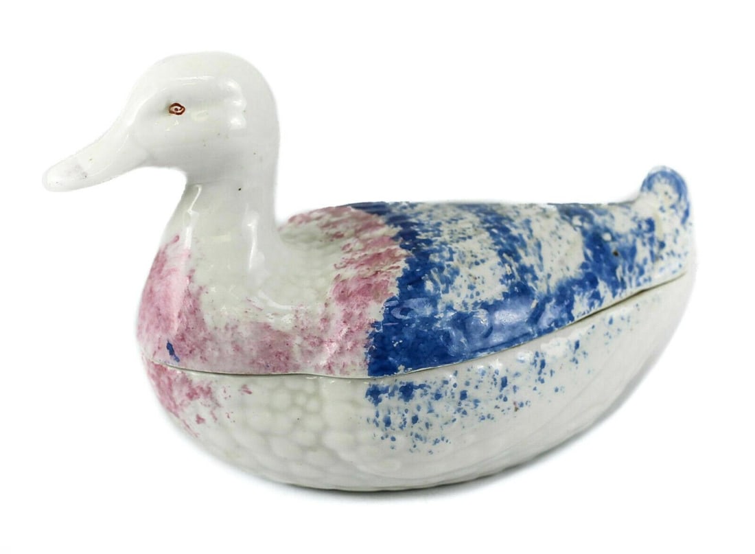 Russian Imperial Kuznetsov Porcelain Duck Box; 19th Century, Hand Painted (1 of 3)