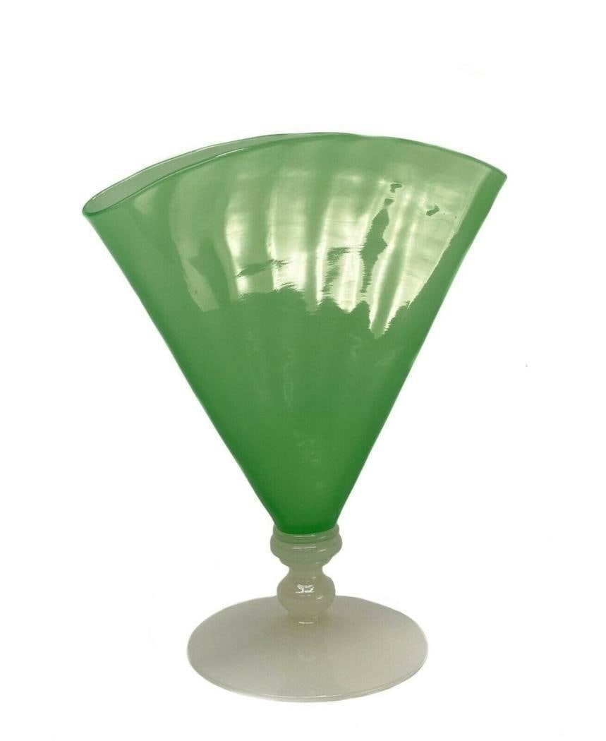 Steuben Green Jade Glass Alabaster Fan-Shaped Vase, (1 of 4)