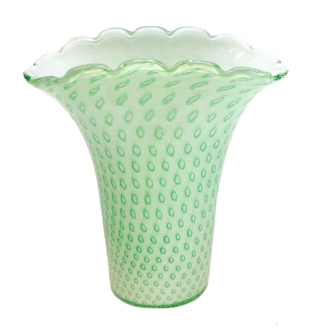 Murano Green Art Glass Controlled Bubble Vase, circa 1960 (1 of 4)