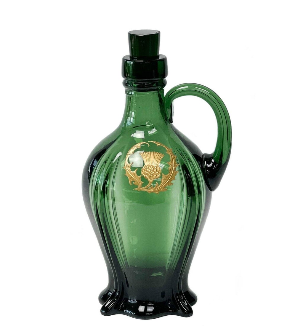 Hand Blown Green Glass Whiskey Jug Decanter, early 20th century (1 of 5)