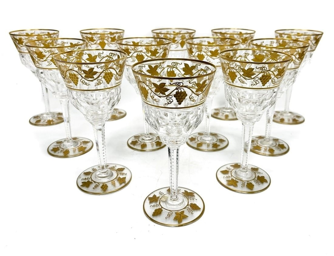 12 Val Saint Lambert  Water Goblets in Pampre D' Or (1 of 4)