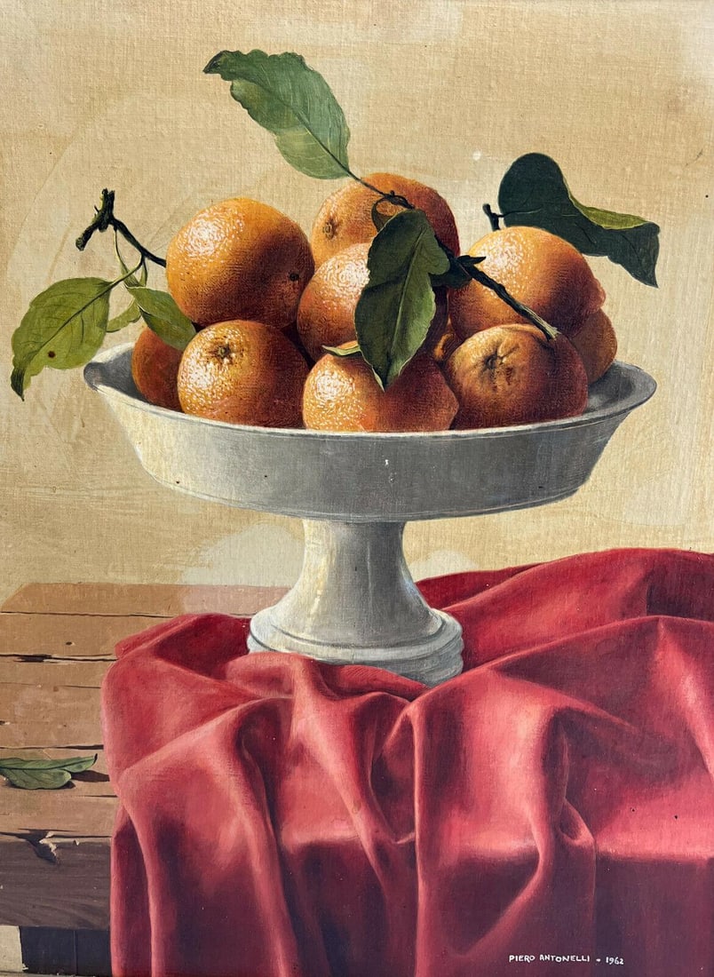 Piero Antonelli (Italian 20th C) Oil on Board Painting, Still Life of Oranges (1 of 5)