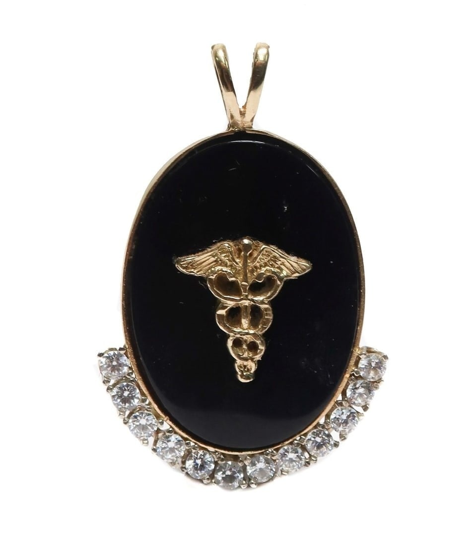 14k Yellow Gold Black Onyx and white Tourmaline   Pendant (1 of 6)