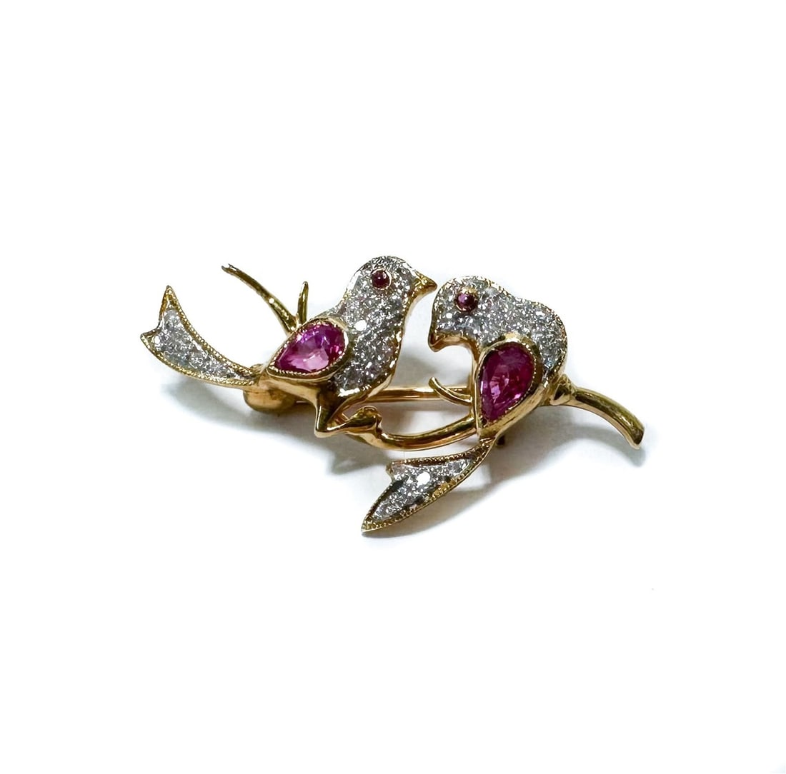 18k Le Vian Pink Sapphire and Diamond Turtle Dove Bird Pin Brooch (1 of 6)