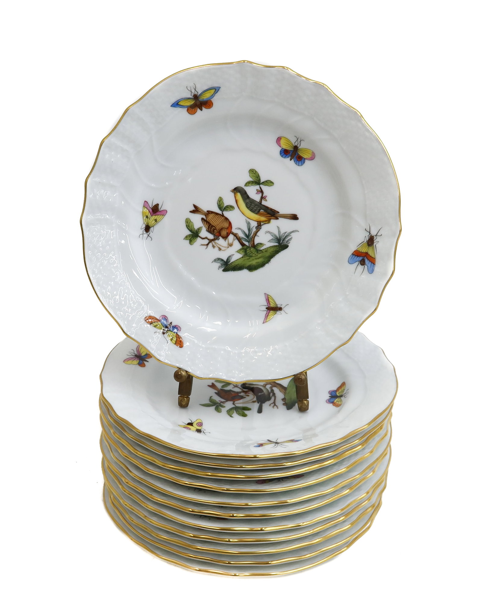 12 Herend Hungary Rothschild Birds Bread Plates Hand Painted Birds and Insects (1 of 11)