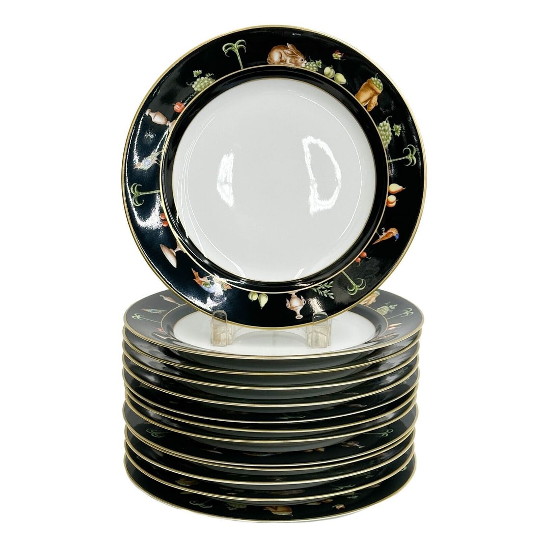 14 Tiffany Le Tallec Private Stock Porcelain Dinner Plates in Black Shoulder (1 of 6)