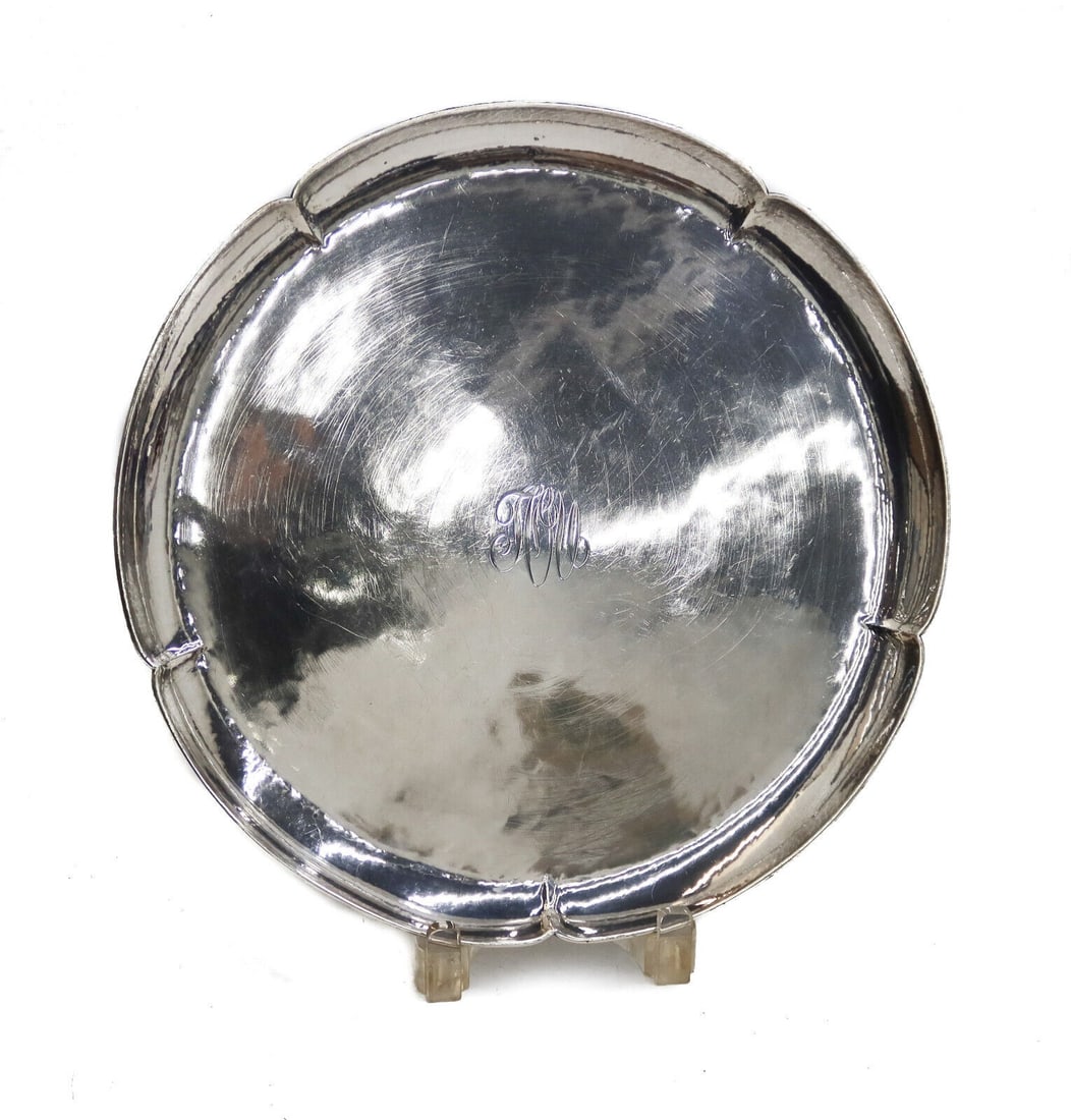 The Kalo Shop Hand Wrought Sterling Silver Round Serving Tray #H958 circa 1940