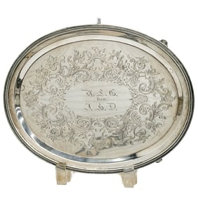 Jones Ball & Poor American Coin Silver Engraved Footed Tray circa 1850