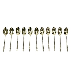 11 Edouard Ernie French Gilt 800 Silver Vermeil Teaspoons in Box circa 1900