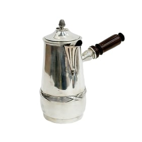 French 950 Sterling Silver Lidded Chocolate Pot Wood Handle circa 1900