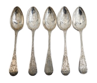 5 Persian Silver Table Spoons