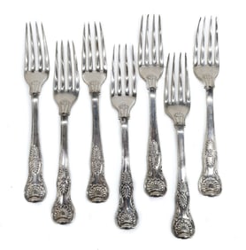 7 Paul Storr George III London Sterling Silver Double Shell Dinner Forks 1810