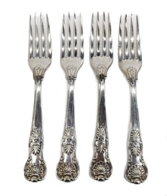 4 Paul Storr George III London Sterling Silver Double Shell Forks 1810